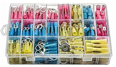 Terminali elettrici per saldare Terminali a crimpare Kit 240pcs Connettori per filo, Impermeabile Isolato Termorestringente Terminali per Auto Industriali Capocorda Forcelle Rosso Blu Giallo