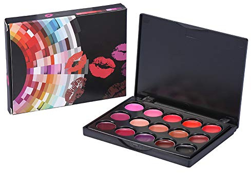 Paleta de labios 15 colores de labios Brillo de labios profesional Lápiz labial Paleta de brillo de labios de larga duración Maquillaje Kit de brillo de labios cosmético Niñas Mujeres Maquillaje Juego