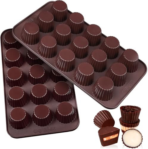 Webake Moldes de silicona para chocolate y mantequilla de maní, 2 piezas para taza de mantequilla de maní tamaño aperitivo, chocolate, bomba de grasa keto