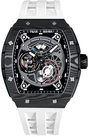 TSAR BOMBA Luxus Herren Automatik Uhr-Keramiklünette-Saphirglas-51M Wasserdicht Herrenuhr-Tonneau Armbanduhr Silikonarmband Leuchtend Elegante Geschenke für Männer