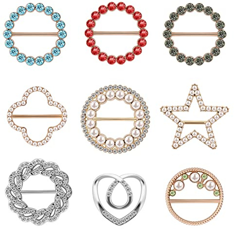 9 Stück T Shirt Clip Schnalle Metall Gürtelschnallen Strass Schal Ringschnalle Zirkonia Seidenschal Ring Saum Knoten Hemd Krawattenklammer Ringschnalle Mädchen Gürtelschnalle Damen Schalringschnalle