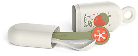 Suavinex, set On the go. Set med babysked skedhållare + haklapphållare. Skedbox för resor. Baby Tål diskmaskin +4 månader, grön