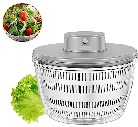 Centrifugador automático de Ensalada, USB inalámbrico, 4000 ml, para Frutas y Verduras, ensaladera para Servir, escurridor rápido, utensilio de Cocina en Color Moderno, Larga preparación, Plata