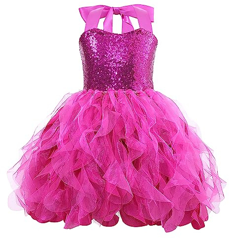 Tutu klänning för flickor glittrande paljett tyll prinsessa födelsedagsfest bal outfit småbarn flickor sneaker balklänning klänningar, Rosenröd, 6 Years