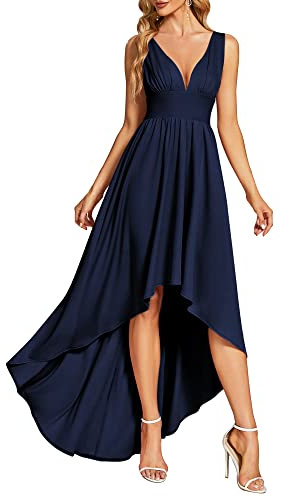 Ever-Pretty Vestito da Damigella High-Low Linea ad A Senza Maniche Scollo a V Elegante Abito da Damigella Borgogna 58
