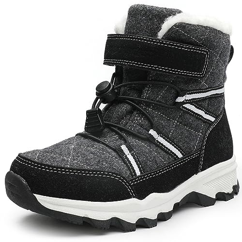 visionreast Bottes de Neige Enfants Chaud Hiver Bottines en Laine Anti-dérapant Outdoor Trekking Chaussures Respirantes Garçons Botte Randonnée Noir 39