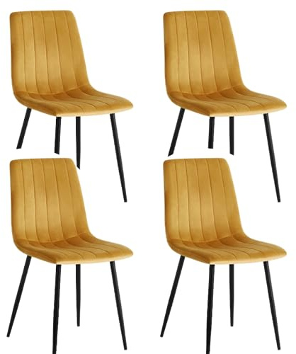 Colenis® - Eline - Jaune Ocre - Lot de 4 - Chaise de Salle à Manger - Chaise de Cuisine Assise rembourrée en Velours Pieds en métal Stablealle à Manger