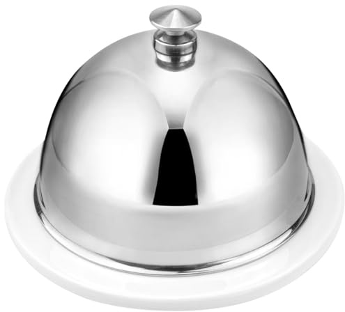 LNQ LUNIQI Beurrier rond en céramique avec couvercle en acier inoxydable - Mini cloche à beurre pour la maison, les bonbons, les desserts, les confitures