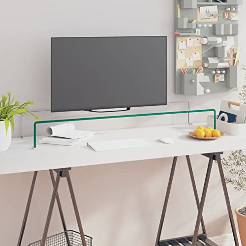 Homgoday TV-Tisch/Bildschirmerhöhung Glas Transparent 100x30x13 cm Entertainment-Center und TV-Schrank Model244131