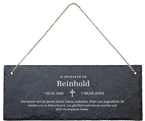 Gedenktafel aus Schiefer (eckig) | personalisiert mit Name, Datum und Wunschtext | Trauertafel | individuelle Grabbeigabe | Schiefertafel zum Aufhängen