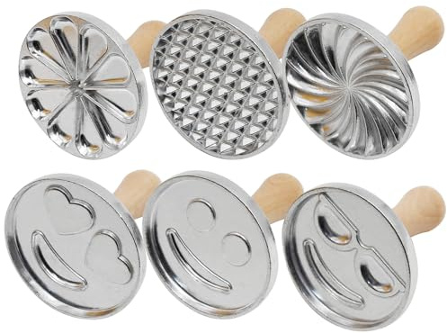 Hoypeyfiy 6 PCS Cookie Stamps for Baking, Geometry Citrus and Emoji Cookie Stamps with Natural Hardwood Handle, 3-inch Round Metal Cookie Press Mold for Cake, Pastry, DIY Baking