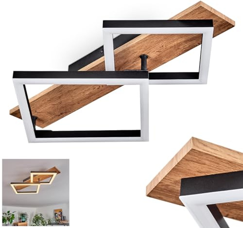 HOFSTEIN LED Deckenleuchte Cascada, moderne Deckenlampe aus Metall/MDF/Kunststoff in Schwarz/Holzoptik/Weiß, 18 Watt, 2100 Lumen, 3000 Kelvin, Wohnzimmer, Schlafzimmer, Esszimmer