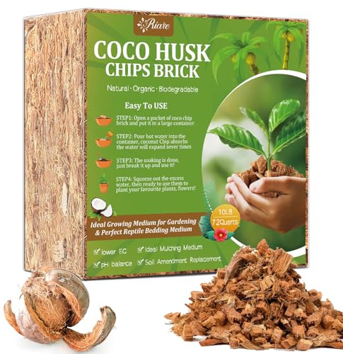 Riare 10LBS Coco Chips Substrate for Plants- 100% Organic Coconut Husk Chips with Low EC and pH Balanced, High Expansion Coconut Substrate Coco Husk Mulch for Garden Flowers, Herbs, Planting