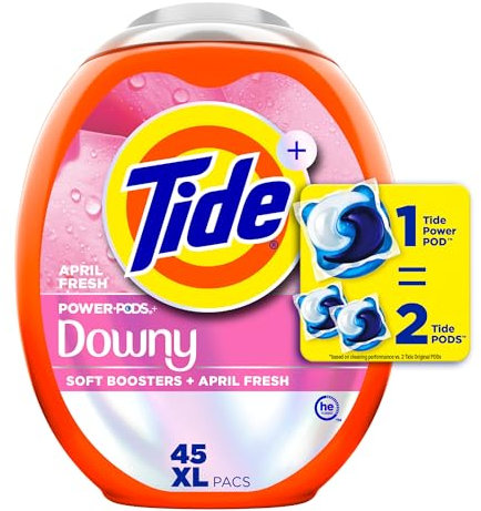 Tide Power PODs 2-in-1 Waschmittel-Kapseln mit daunenen, weichen Boostern, dauerhafte Frische mit April-Frische-Duft, 45 Stück