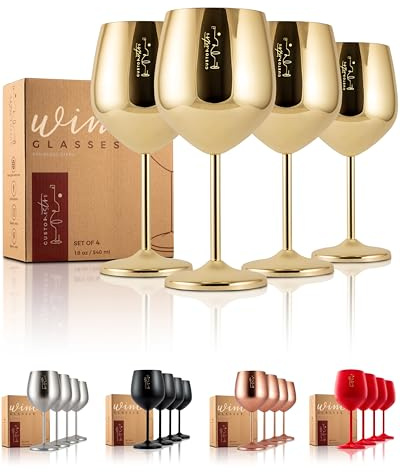 Gusto Nostro Weinglas aus Edelstahl - Unzerbrechliche Kelche mit 540 ml - Elegantes Trinkgeschirr in Gold für Champagner und Cocktails (4er Pack)