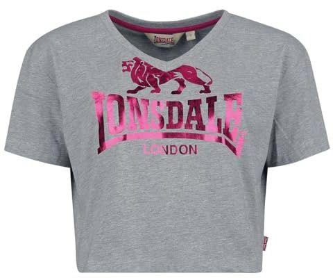 Lonsdale dam-T-shirt, cropped oversize Heddle, Marl grå/rosa, XXL, 117585