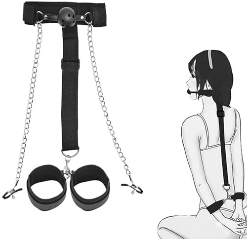 Sex Handschellen Paare, BDSM Fesseln Sex Set Bett, WUUDOA Handcuff Sex für Bondage, mit Nippelklemmen Knebel, Fesseln für Frau Männer, Spielzeug Extrem Sklavin, Sexspielzeug