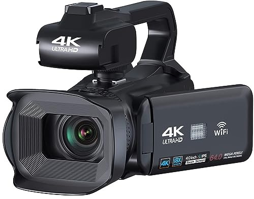 nmbhus 18X Full UHD Videocámara Digital 4K Cámara De Video Girar Pantalla Videocámara For Transmisión En Vivo 60FPS WiFi Webcam(32G SD Card)