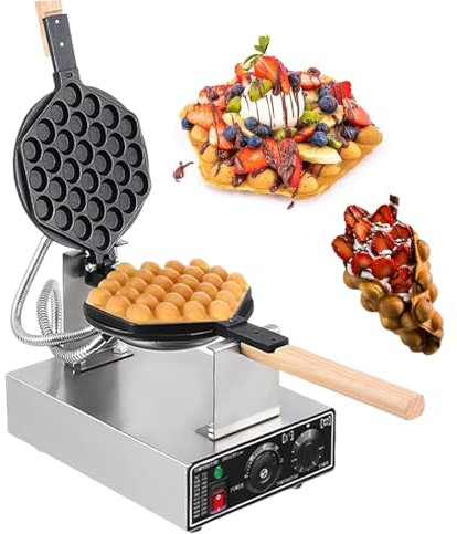 pealiritansemen Commercial Bubble Waffle Maker, Bubble Waffle Maker, Non-Stick Bubble Waffle Machine, 0-5min Timing, 50-250°C Temperature Control, With Production Tool Kit,SingleHead