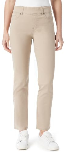 Gloria Vanderbilt Women's Shape Effect Pull on High Rise Straight Leg Jean Standard, Flaxen Wheat, 14