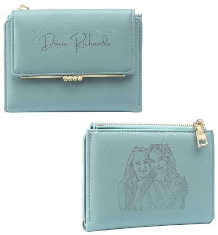 RolaOnly Damen Geldbörse Personalisierte Brieftaschemit Namen und Foto Geldbörse mit Münzfach Karteninhaber Frauen Geschenk für Frauen Geburtstage Weihnachten (Blau)