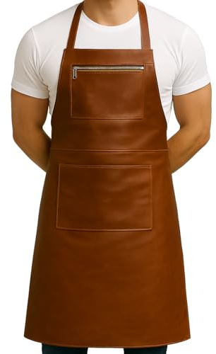 SID & VAIN große Lederschürze echt Leder - Grillschürze HEATHROW groß - Kochschürze Kellner Schürze mit Schultergurt - Lederschürze Herren und Damen braun handgefertigt