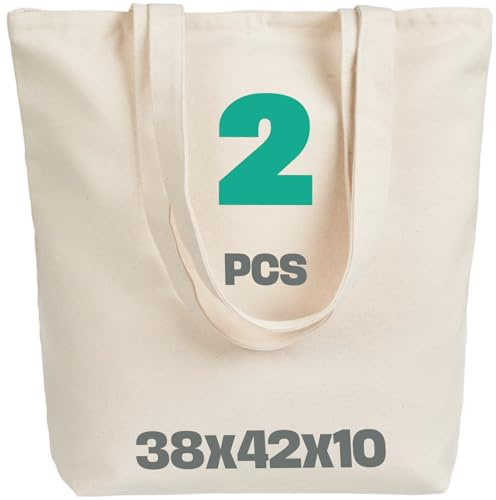 Jutebeutel zum Bemalen Set – Baumwolltasche Stoffbeutel Unbedruckt mit Henkel – Stofftasche Canvas Tote Bag für DIY Kinder Schule Hochzeit Einkauf - 38x42x10 cm - 2 stück