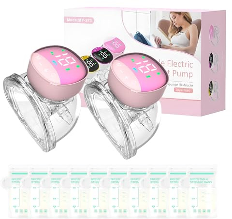 Tiralatte Elettrico Indossabile Portatile ，4 Modalità e 12 Livelli，Tiralatte Neonati Elettrico con Display LCD, Silenzioso Indolore,10 Sacchetti per la Conservazione del Latte Gratuiti (rosa(2pcs))