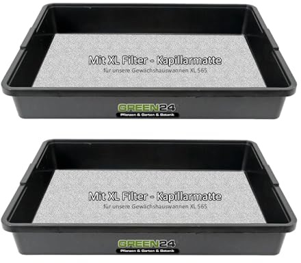 GREEN24 2 Stück Multipack KM-XL565 Kapillar Gewächshaus-Wanne Profi wasserdicht für die automatische Bewässerung der Pflanzen per Kapillarmatte (2 Stück mit Kapillarmatte)