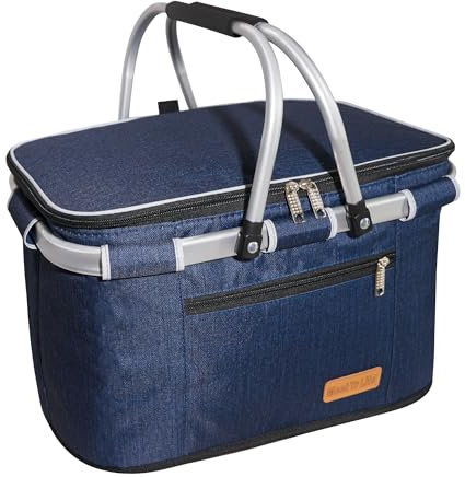 ABIUBIU Einkaufskorb Kühltasche Groß Isolierkorb KüHlkorb KüHltasche Picknickkorb Picknicktasche mit Zwei Griffen -für Reisen/Picknick/Einkaufen/Geschenk