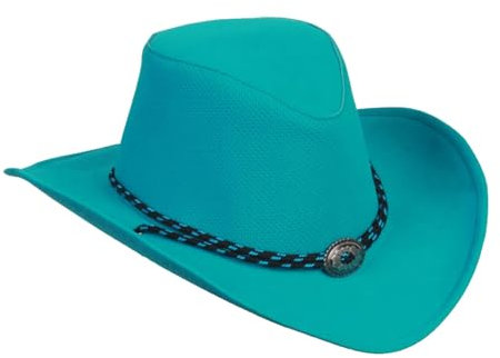 Outdoor Sommerhut in veganem Leder-super leicht und luftig inkl. Kinnband wasserfest mit UV Schutz Farbe Aqua, Größe L I 58-59 cm