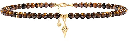Aobei Pearl Natural Tiger Eye Beaded Choker Necklace Star Zircon Pendant Necklace Chakra Healing Gemstone Amulet Jewelry for Women