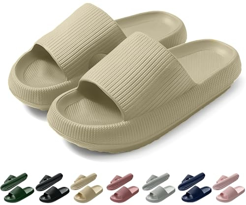 Coswind Zapatillas Mujer Hombre Casa Verano Casual Chanclas Cómodas Suaves Playa Baño Pantuflas Antideslizante Sandalias Interiores y Exteriores Beige 250