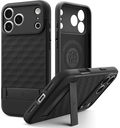 Spigen Parallax S MagFit Case with Stand for iPhone 17 Pro, MagSafe Compatible Phone Cover [Built-in Kickstand] [Military-Grade Drop Protection] - Matte Black