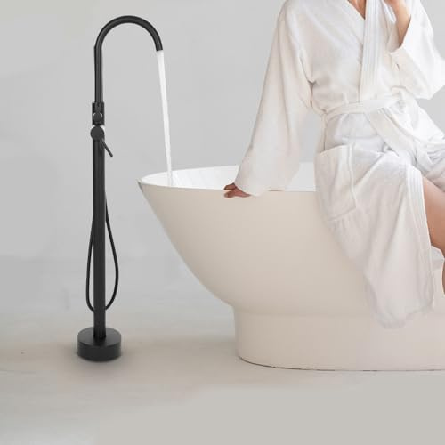 Freestanding Bathtub Faucet - 115 cm Height - Black Floor Mount Bathtub Faucet 360° Swivel Spout Free Standing Bath Tub Filler Shower Mixer Tap Used with a Bathtub