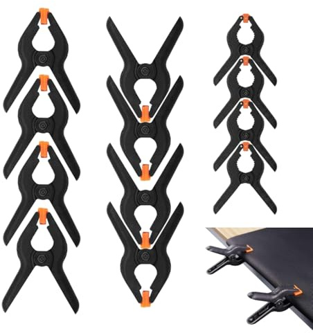 Pack of 12 Heavy Duty Plastic Spring Clamps, 2 Inch 3 Inch 4 Inch Large Jaw Opening with Quick Grip for DIY Projects Woodworking Crafts and Photo Studio