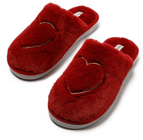 JOMIX Pantofole Invernali Donna Pelose Ciabatte Peluche Morbide Calde da Casa con Cuore Ricamato Suola Antiscivolo in PVC Leggero WIS255217 Rosso 40/41
