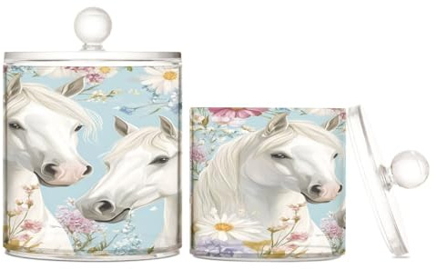 Piccoli contenitori decorativi in plastica trasparente con coperchio, piccoli contenitori decorativi per tamponi di cotone, bastoncini di cotone, filo interdentale, graffette, confezione da 2