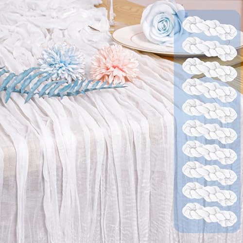 10 Stück Käsetuch Tischläufer Weiß, 55 x 300cm Rustikaler Gaze Tischläufer Weiss, Romantisch Boho Hochzeit Tisch Dekoration für Hochzeit Brautdusche Geburtstag Party