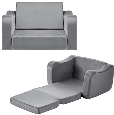 VEVOR Kindersofa Kindersessel aus 28D-Schwamm & kurzem Flor mit Armlehnen, waschbares Kindersofa, Kindercouch umwandelbares Schlafsofa Kleinkindersofa (M) für Spielzimmer Schlafzimmer Wohnzimmer Grau