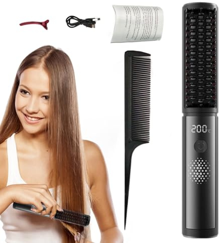 Baoqifong Lisseur Brosse | Peigne Lissant Chauffant - 4 Niveaux De Température Protection Brûlures Chauffage Rapide Cheveux Lisses Brillants Réduction Frisottis Maison Voyage Femmes