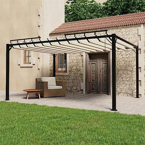 Qnhdfrt Gartenpavillon mit Lamellendach 3x4 m Creme wasserabweisend Aluminium Rahmen verstellbar für Terrasse Garten und Poolbereich