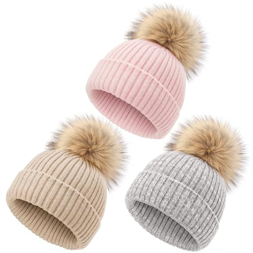 DRESHOW Berretto Bambino Berretto Neonato Invernale Cappello Unisex in Morbida Maglia per Bambini e Bambine con Grazioso Pompon Berretti Caldi per Bambini dai 0-36 Mesi