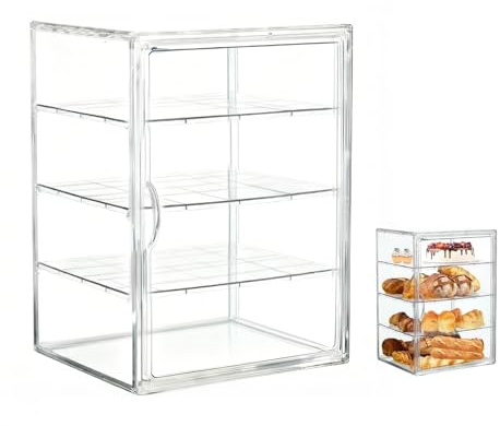 GOEDCH Caja de almacenamiento de pan acrílica: 4 capas de atracción magnética, grande, transparente, con 3 particiones, vitrina de pastelería para cocina, armario, mostrador, apartamento y hogar
