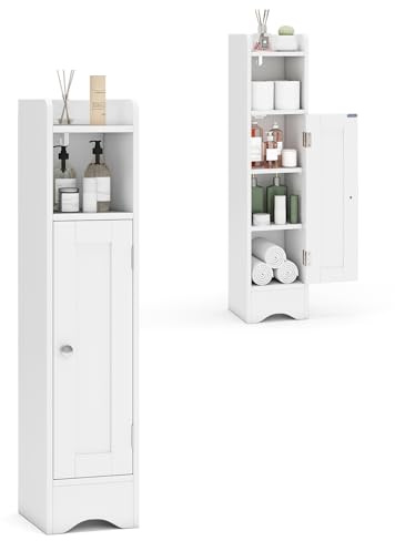 GIANTEX Badezimmerschrank, Badschrank schmal, Nischenschrank mit Ablage, verstellbaren Einlegeböden, Aufbewahrungsschrank für Badezimmer & Wohnzimmer, 19,5 × 18 × 80 cm (Weiß)