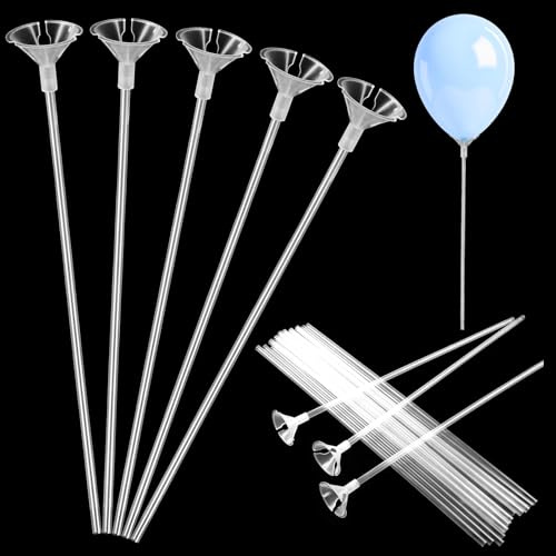LXUEJIE 30 bastoncini per palloncini, trasparenti, in plastica, con basi, per legare palloncini, archi, anniversari, compleanni, Natale, feste di Halloween, matrimoni