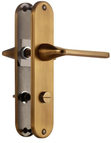 SORWDUERM Türgriff Antik messing Drückergarnitur, Edelstahl matt gebürstet,80mm WC Zentren Türklinke Set für Haustür und Innentür,L-Form