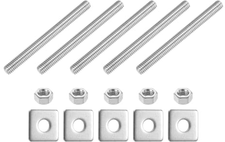 QUARKZMAN 5 PCS Barra Filettata Completa 5/16-18 UNC Con Rondelle Quadrate | Vite Lunga Filettata 90mm/3.5 Lunghezza Filettatura Destra, 304 Acciaio Inossidabile, Per Montaggio Mobili