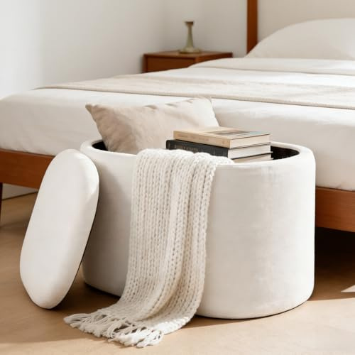 LEUTED Ovale Sitzbank mit Stauraum,Polsterhocker & Sitztruhe 65x37x41 cm | Für Schlafzimmer, Flur, Wohnzimmer sowie WG-Zimmer und Studentenwohnungen – Zusätzlicher Stauraum für den Alltag