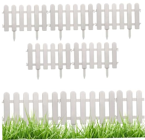 5 Stück weißer Lattenzaun, 50, 8 x 30, 5 cm, flexibler Kunststoff-Gartenzaun mit Verbindungsschnalle, Landschaftseinfassung mit Pfahl für Hof, Rasen, Terrasse im Freien, Kunststoffplatten